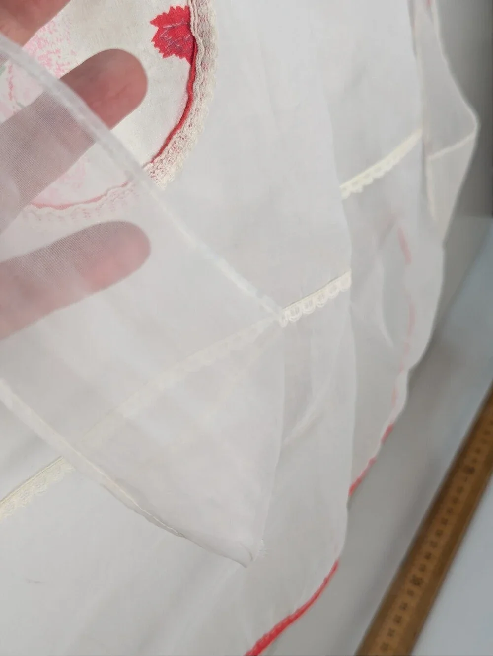 White Sheer Half Apron Rose Trim Hostess Cottagecore Pretty Retro 50's VTG Sexy